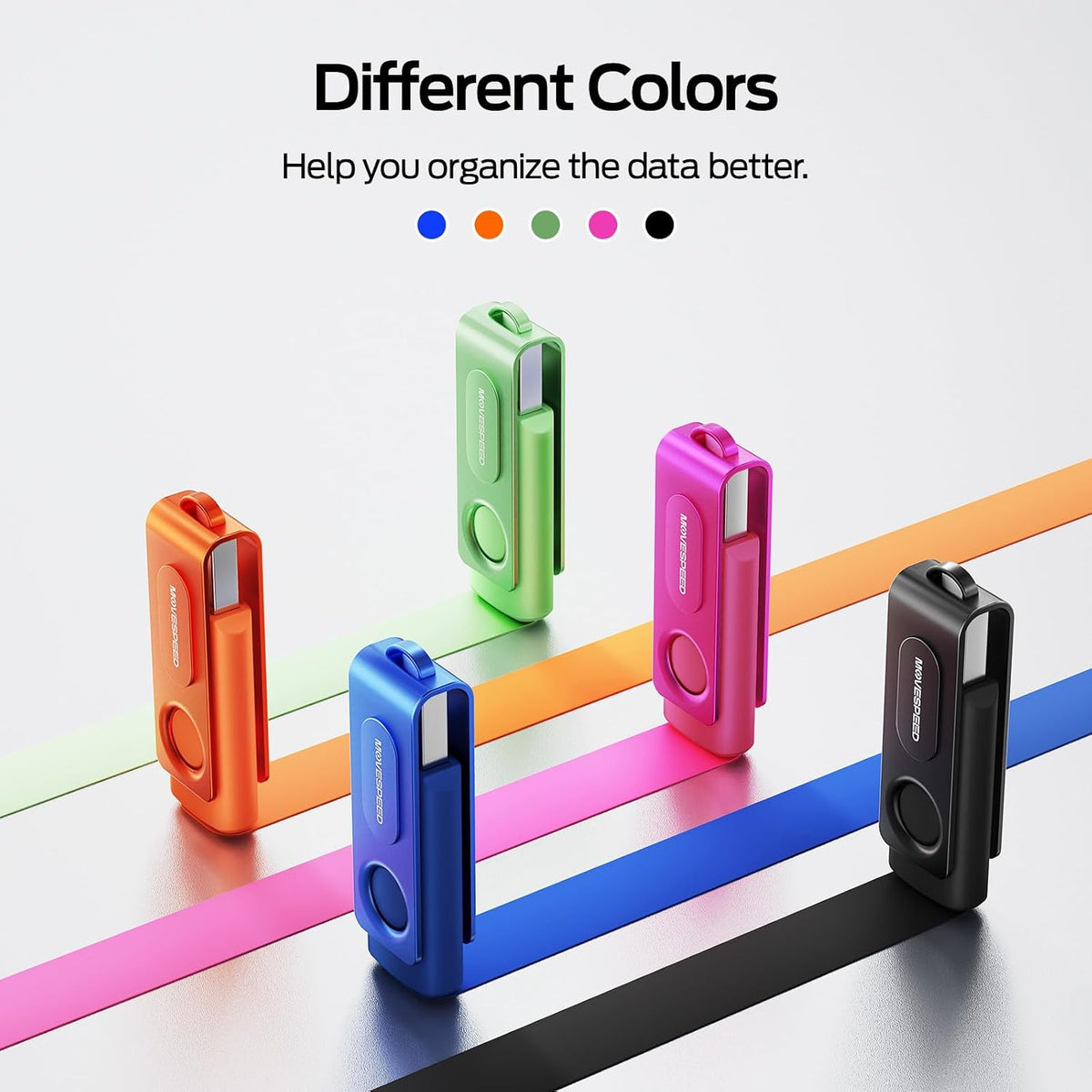 MOVE SPEED 10 Pack 32GB USB Drive, USB 2.0 Thumb Drives Memory Stick Mixed Colors with Lanyards for Data Storage