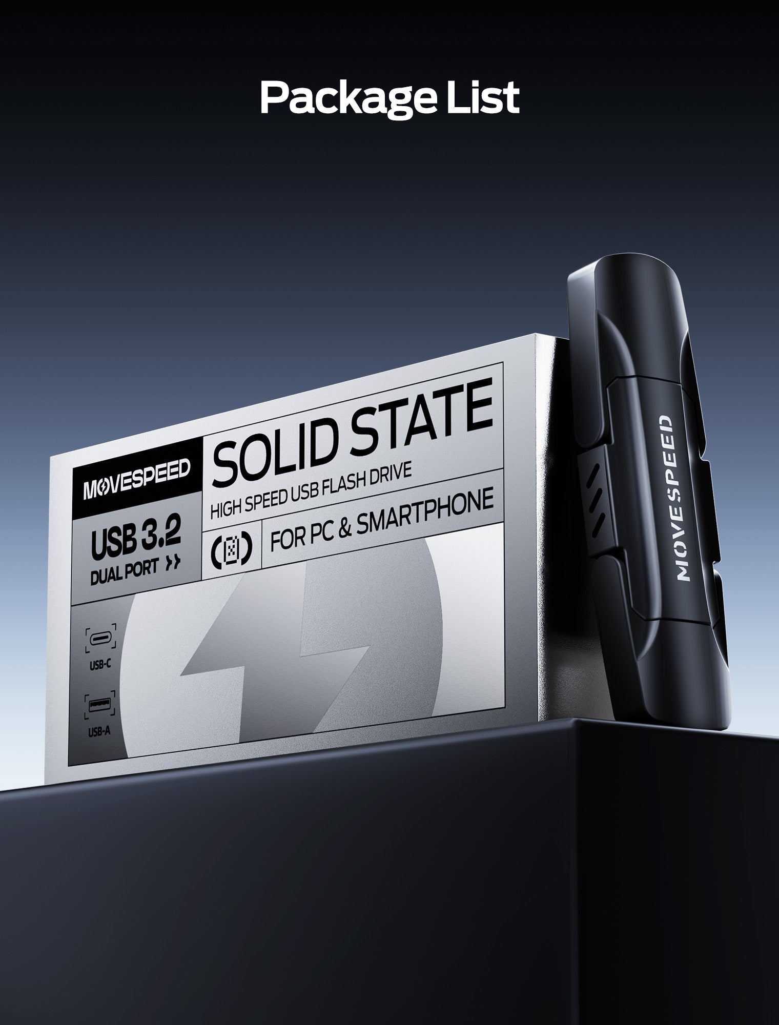 MOVE SPEED 128GB-2T Solid State Drives, 570MB/S Read Speed External SSD with Dual Port Type C + USB 3.2 Portable SSD