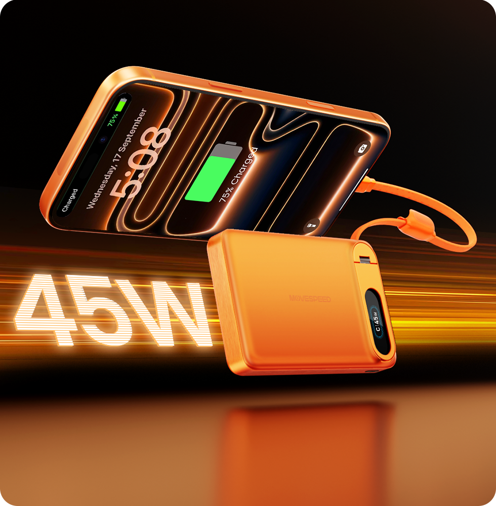 MOVESPEED 3-in-1 Safer Solid-State Power Bank Qi2.2 5000mAh 20W / 10000mAh 45W MagSafe Wireless Fast Charger with Integrated Stand & Cable, Smart LCD Display, Ultimate Safety & Portability
