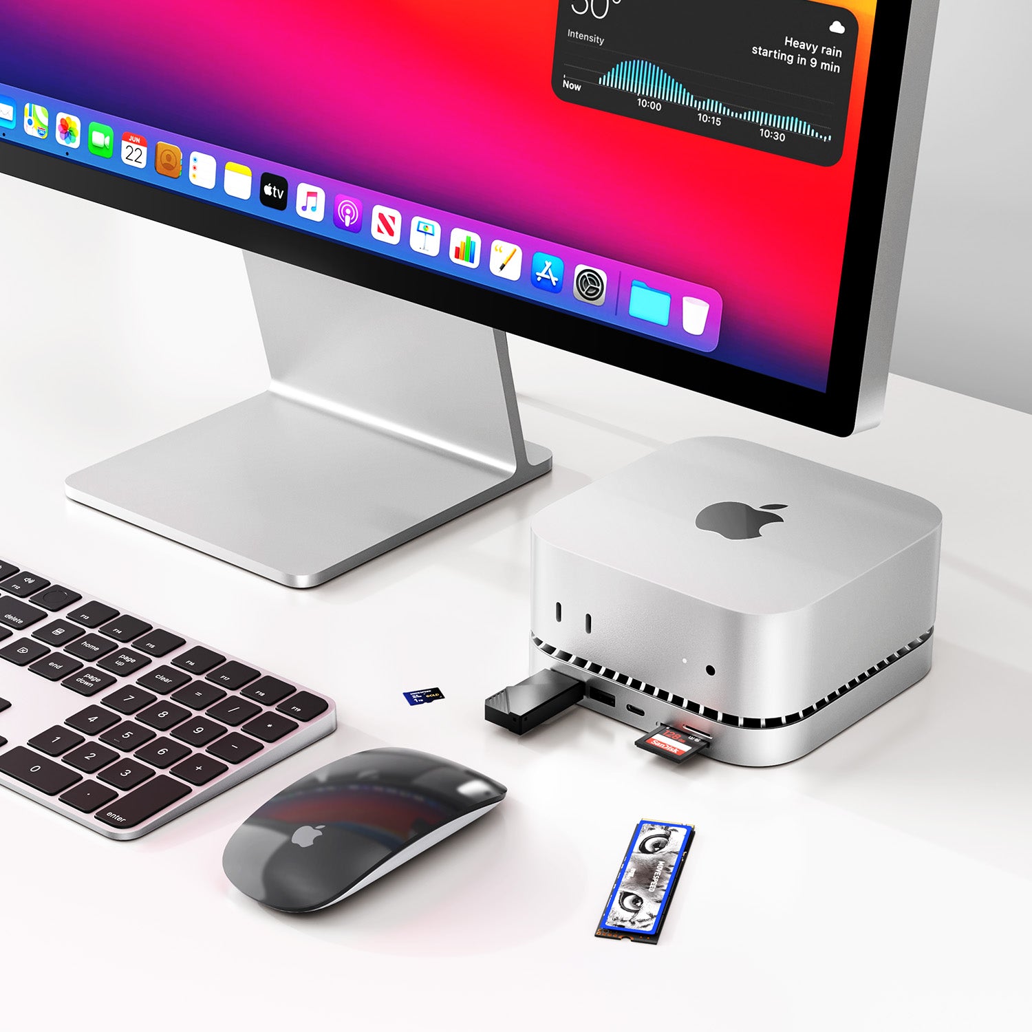 MOVESPEED x RayCue 2024/M4 Mac Mini Hub & Stand with NVMe/ M.2 SATA SSD Enclosure for All New Mac Mini M4/M4Pro