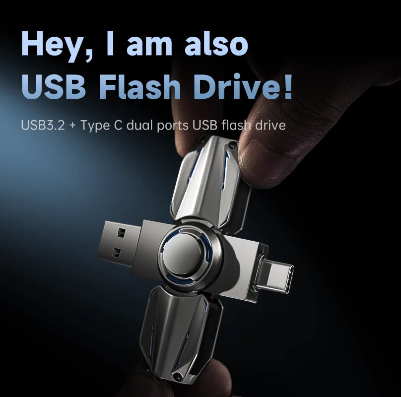 MOVE SPEED 550MB/s Read/Write 360°Fidget Spinner 128GB/2TB USB 3.2/Type C High Speed Solid State Flash Drive