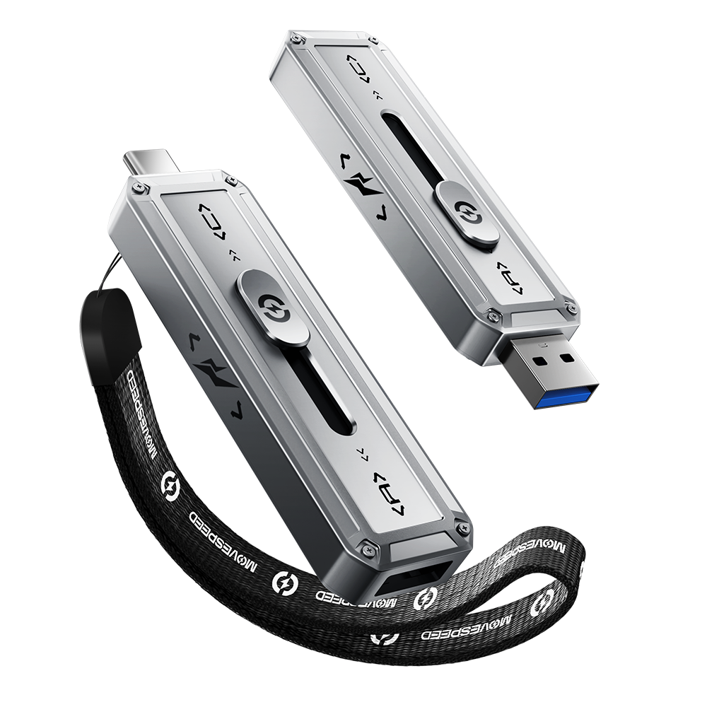 MOVE SPEED SP20 256GB-2TB Ultra-Speed SSD Flash Drive 2100MB/s Read/Write, USB 3.2 Gen2x2 + Type-C, Dual Interface, Push-Pull Design