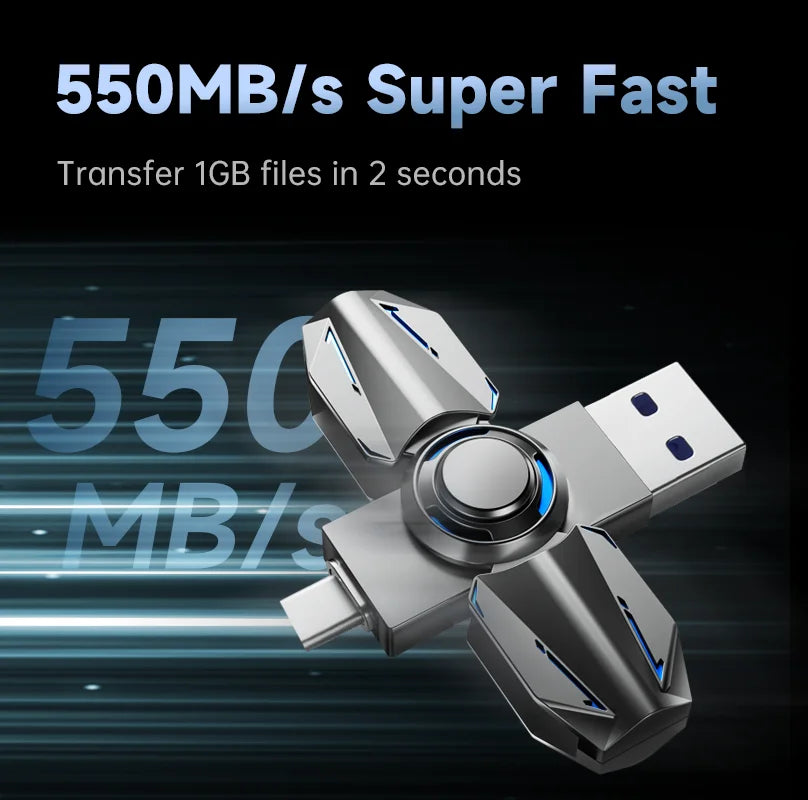 MOVE SPEED 550MB/s Read/Write 360°Fidget Spinner 128GB/2TB USB 3.2/Type C High Speed Solid State Flash Drive