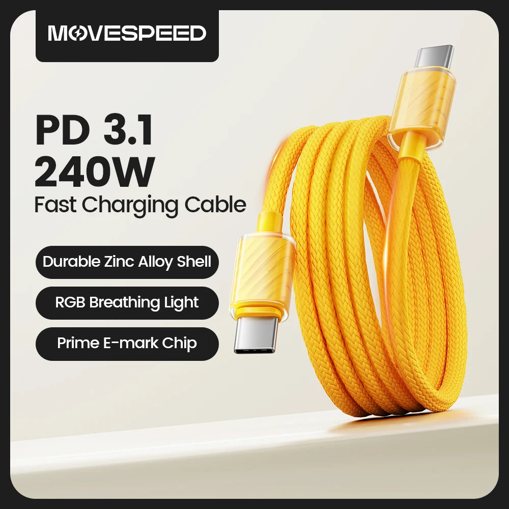 MOVESPEED T07 240W Type C Fast Charging Cable 1m USB-C Charger Cable High Speed Charge for iPhone 16 MacBook Pro Galaxy S24/S25