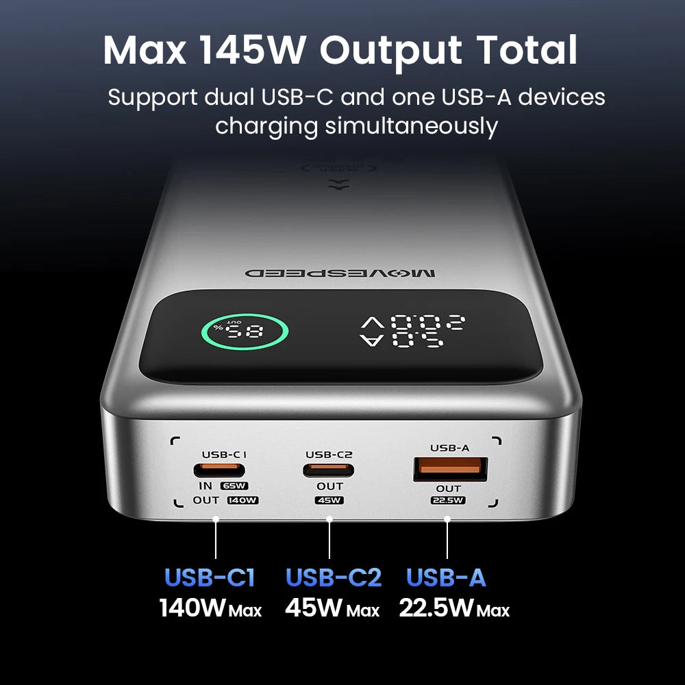 MOVESPEED M25 Pro 140W 25000mAh with Smart Digital Display & Flight-Approved Power Bank