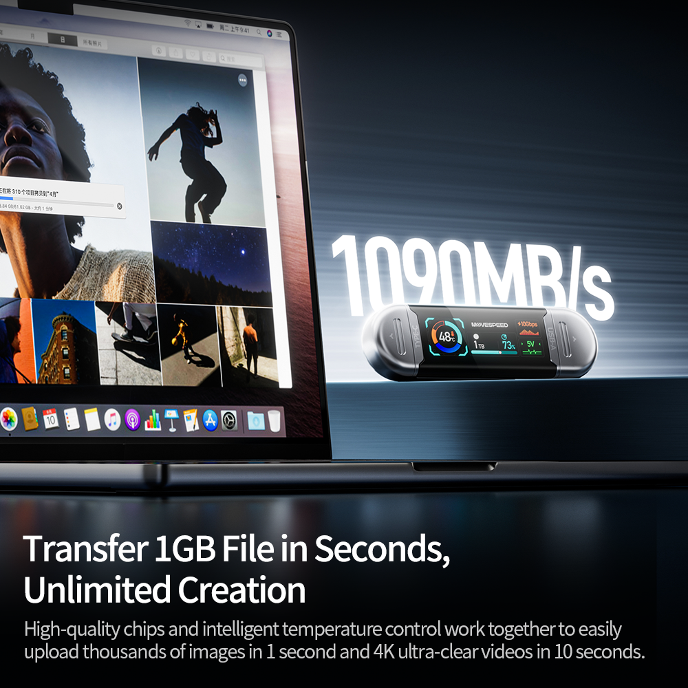 Professional-grade SSD performance with 1090MB/s sustained transfer speed for large files