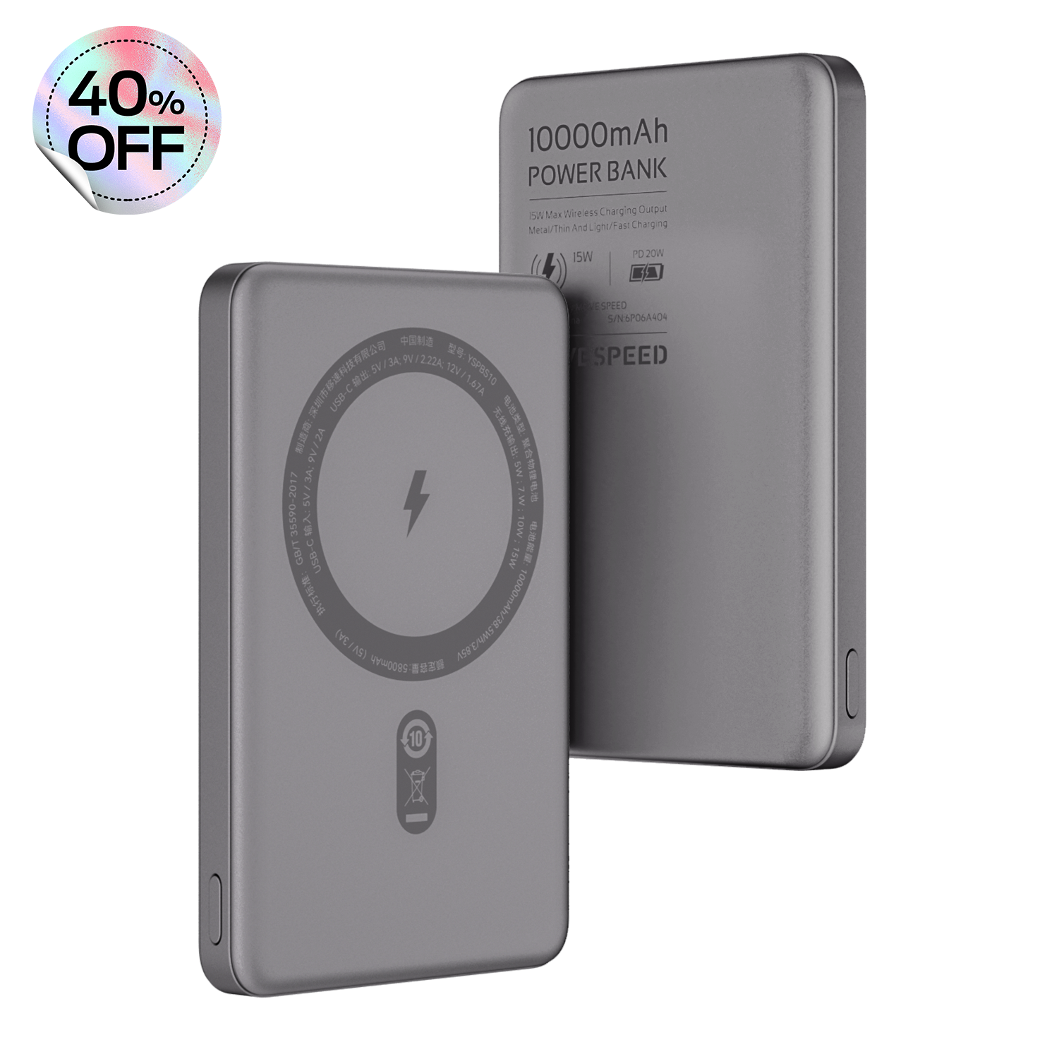 MOVESPEED 2025 Upgraded 0.5‘’ Ultra Slim MagSafe Portable Charger 10,000mAh Magnetic Wireless Card Power Bank