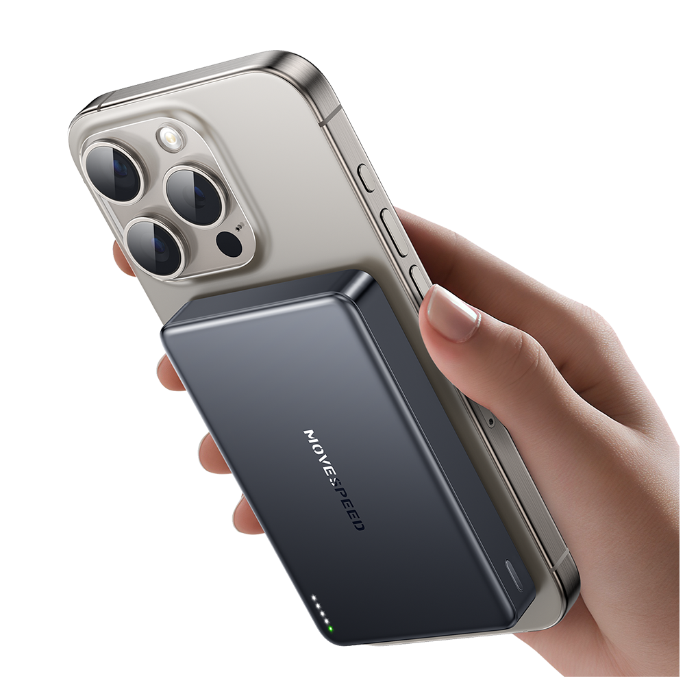 MOVESPEED 2025 Upgraded 0.3‘’ Ultra Slim MagSafe Portable Charger 5,000mAh Magnetic Wireless Card Power Bank