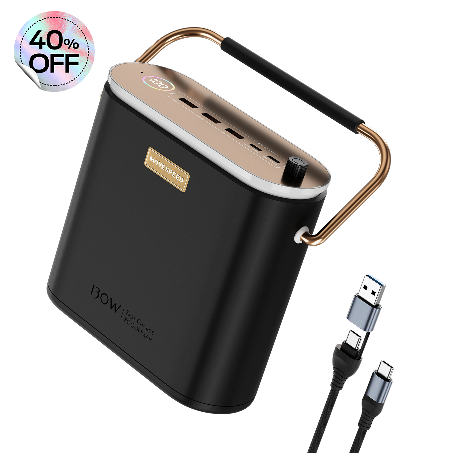 MOVESPEED S80 130W 80000mAh Power Station with Sound-Reactive RGB Lighting & Smart Digital Display