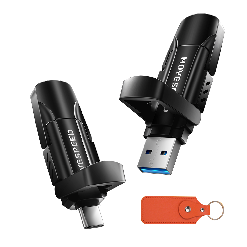 MOVE SPEED 128GB-2T Solid State Drives, 570MB/S Read Speed External SSD with Dual Port Type C + USB 3.2 Portable SSD